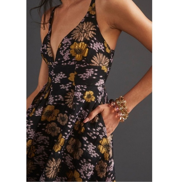 Anthropologie Jacquard A-Line Mini Dress Black - Size 8 - Picture 3 of 7